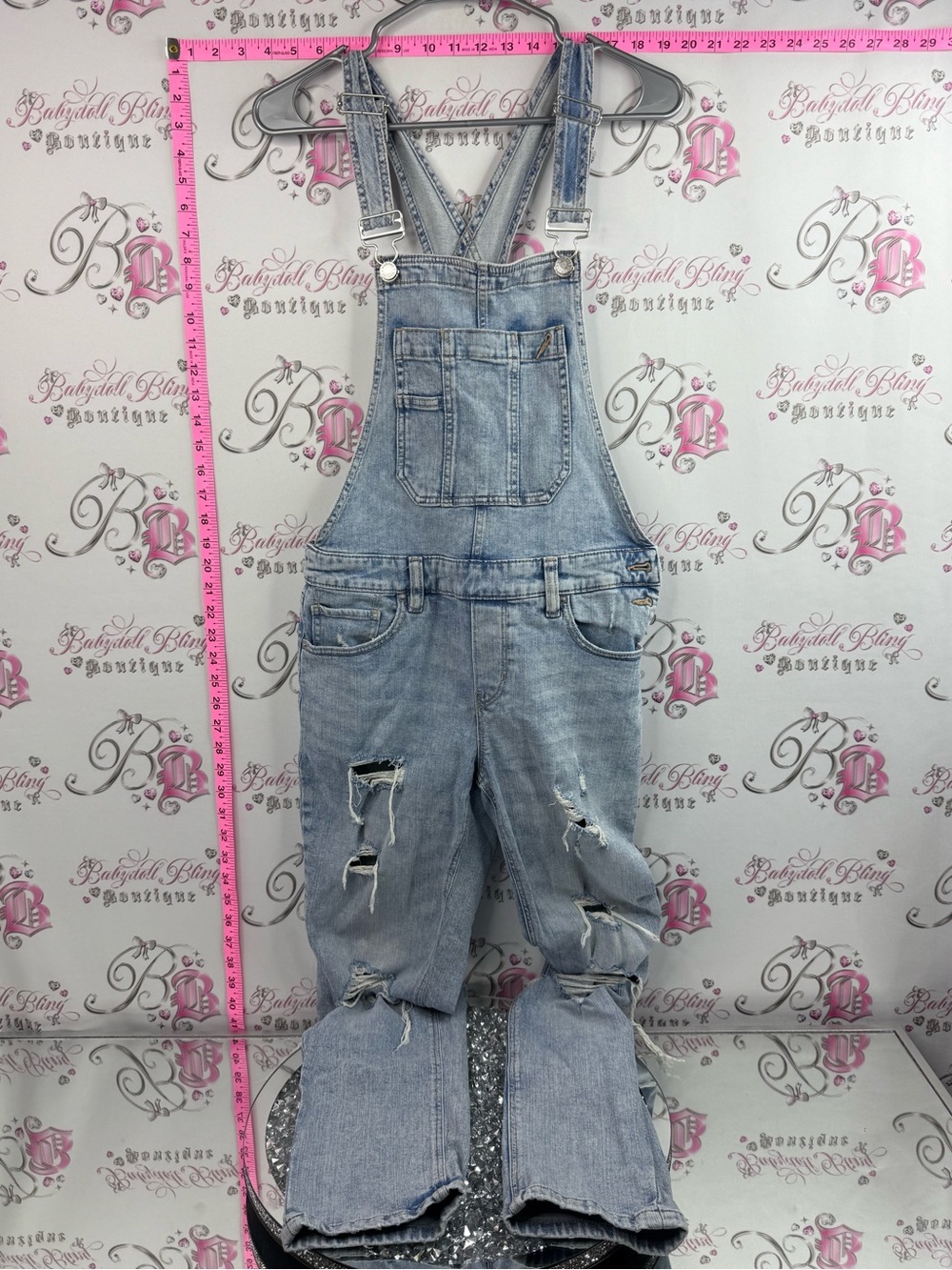 Garage overalls jumper one piece pants Light Blue Distressed Denim Overalls
